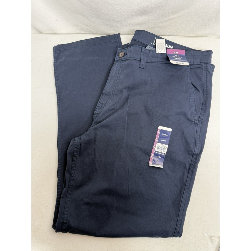 George Mens Slim stretch Chino Pants Blue Cove , cotton NWT size 42x30